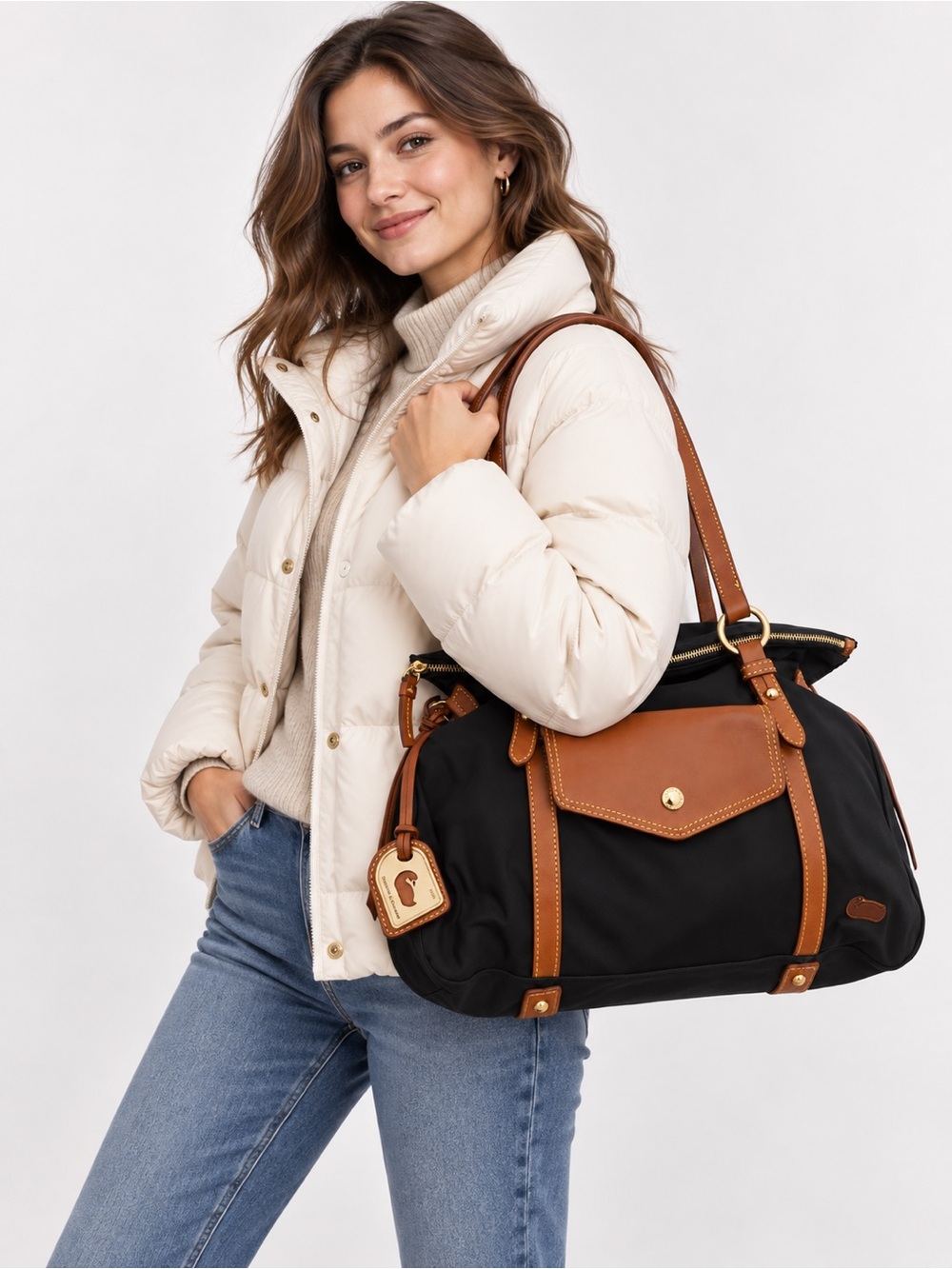 Donney & Bourke Black and Brown Women’s Satchel Tote Bag - Leather Trim ❤️❤️❤️
